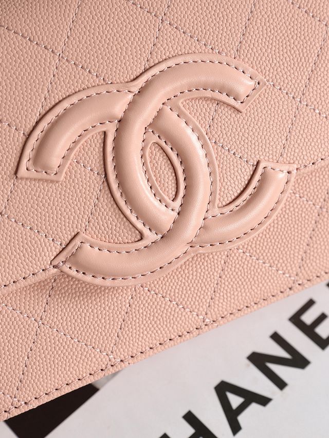 CC grained calfskin wallet on chain AP5455 pink