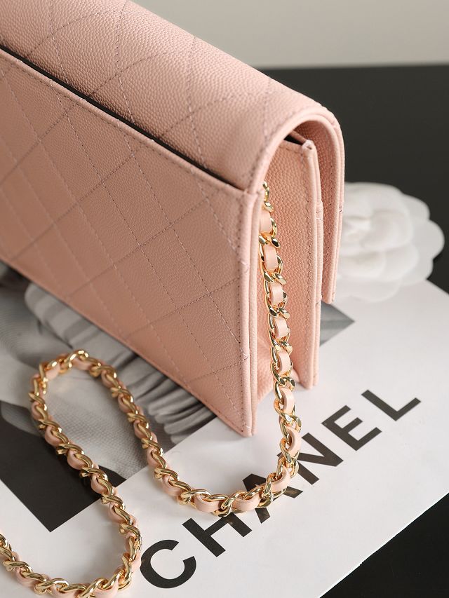 CC grained calfskin wallet on chain AP5455 pink