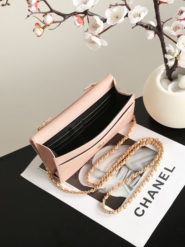 CC grained calfskin wallet on chain AP5455 pink