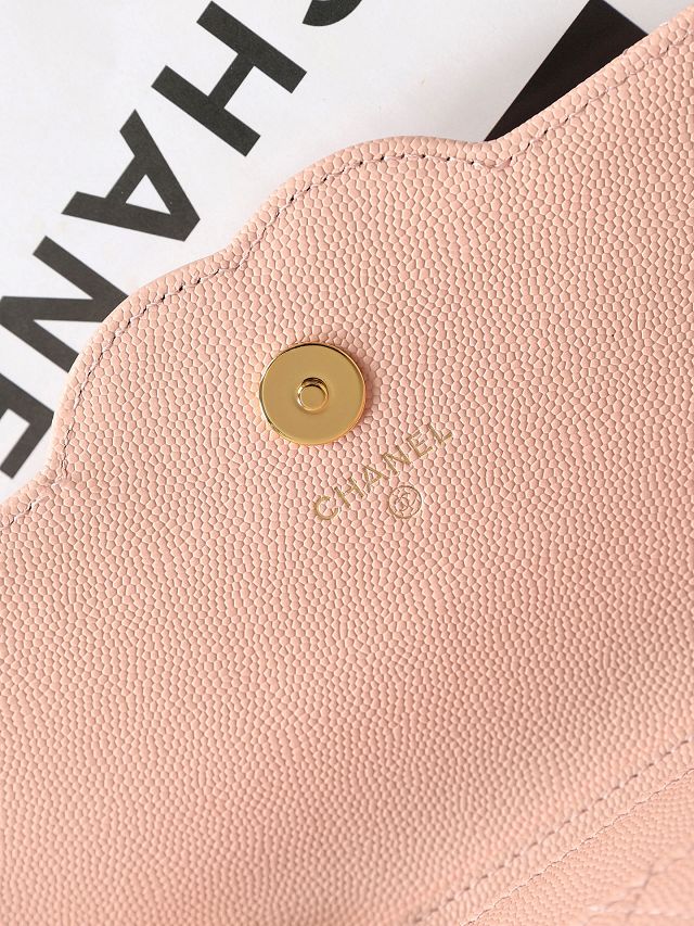 CC grained calfskin wallet on chain AP5455 pink