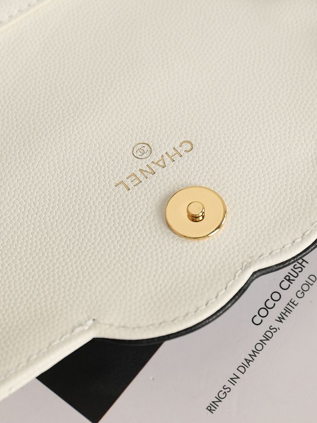 CC grained calfskin wallet on chain AP5455 white