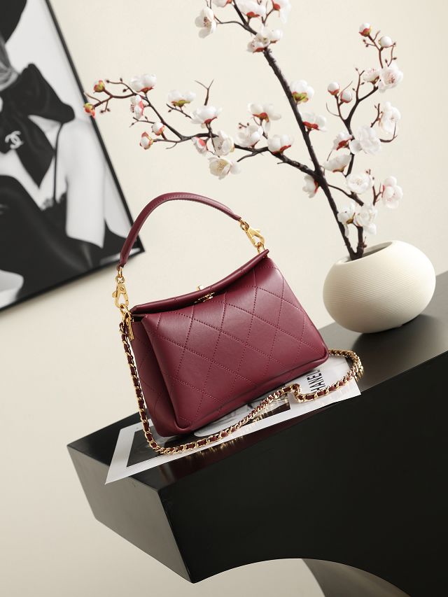 CC lambskin small hobo bag AS6255 bordeaux