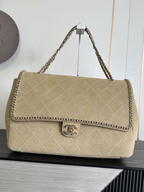 CC suede calfskin maxi flap bag A01111 apricot
