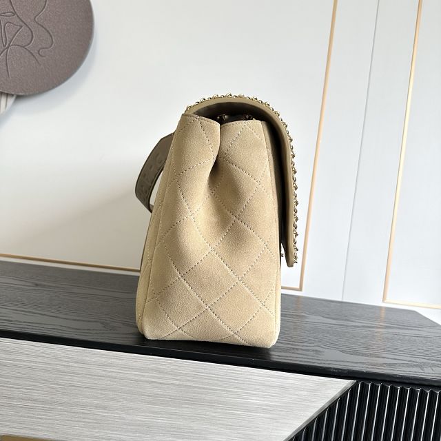 CC suede calfskin maxi flap bag A01111 apricot