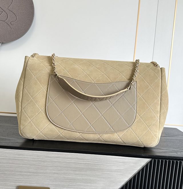 CC suede calfskin maxi flap bag A01111 apricot