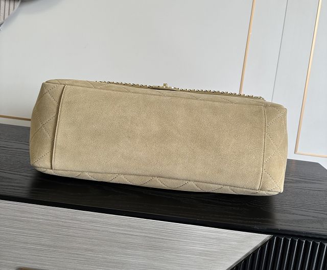 CC suede calfskin maxi flap bag A01111 apricot
