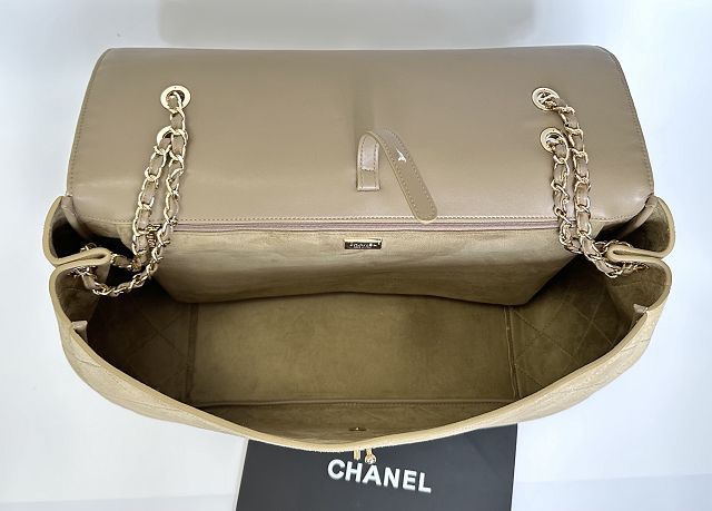 CC suede calfskin maxi flap bag A01111 apricot