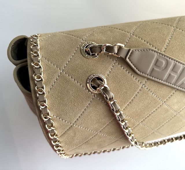 CC suede calfskin maxi flap bag A01111 apricot