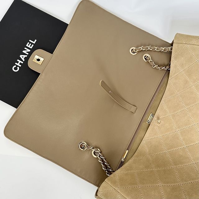 CC suede calfskin maxi flap bag A01111 apricot