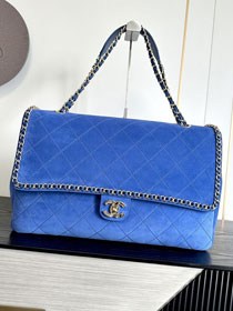 CC suede calfskin maxi flap bag A01111 blue