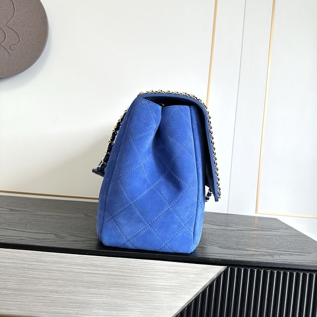 CC suede calfskin maxi flap bag A01111 blue