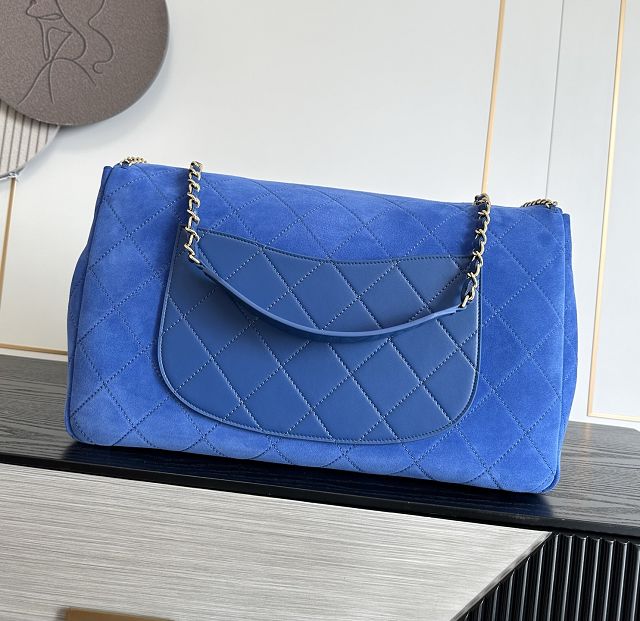 CC suede calfskin maxi flap bag A01111 blue