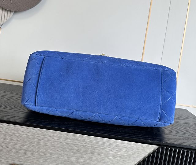 CC suede calfskin maxi flap bag A01111 blue