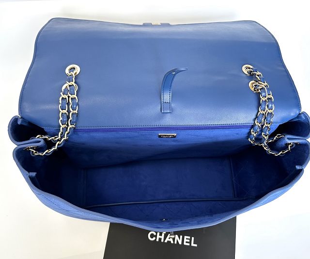CC suede calfskin maxi flap bag A01111 blue