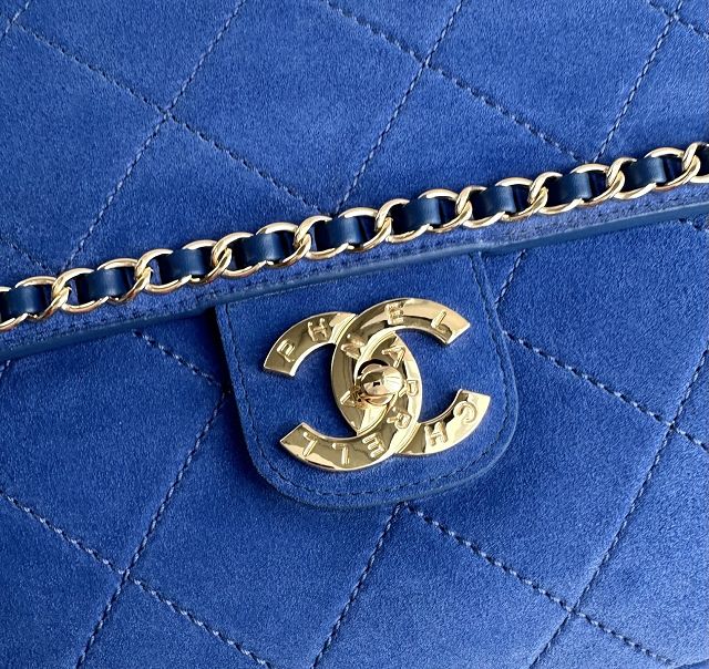 CC suede calfskin maxi flap bag A01111 blue
