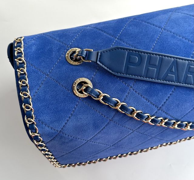 CC suede calfskin maxi flap bag A01111 blue