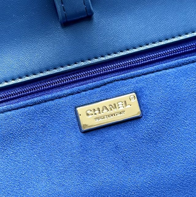 CC suede calfskin maxi flap bag A01111 blue