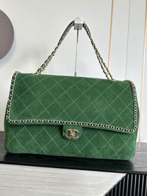 CC suede calfskin maxi flap bag A01111 green