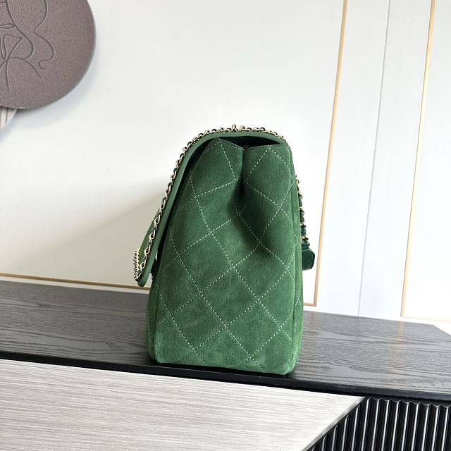 CC suede calfskin maxi flap bag A01111 green