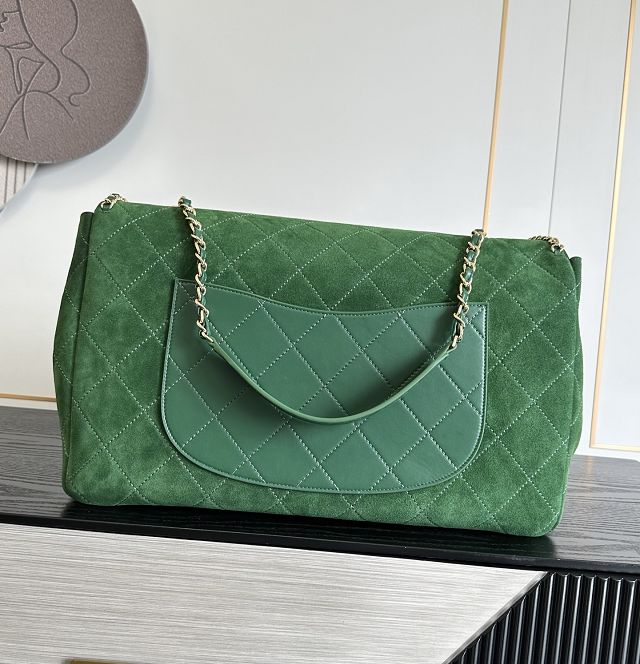CC suede calfskin maxi flap bag A01111 green