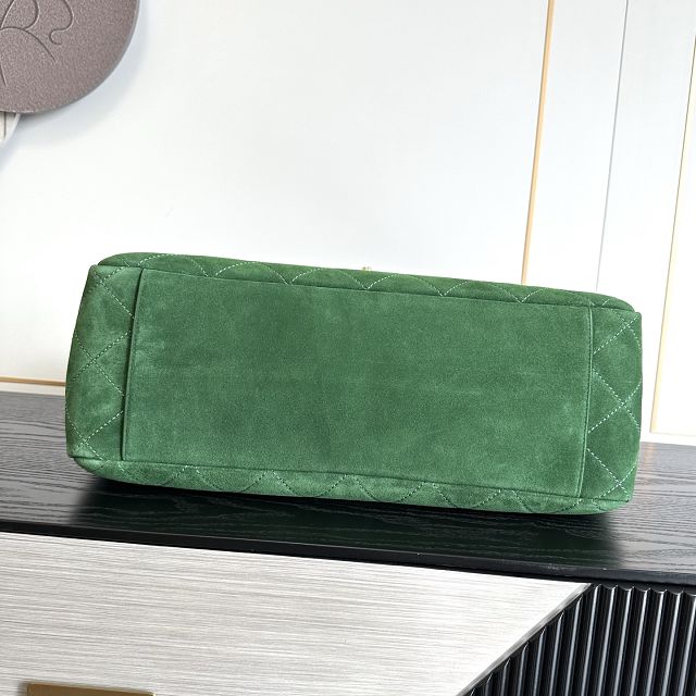 CC suede calfskin maxi flap bag A01111 green
