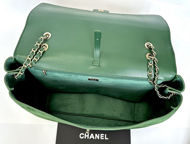 CC suede calfskin maxi flap bag A01111 green