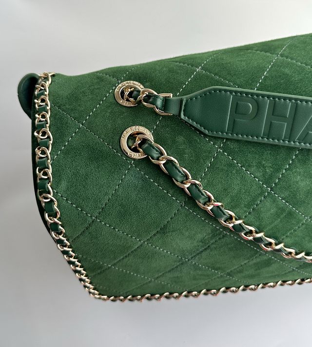 CC suede calfskin maxi flap bag A01111 green