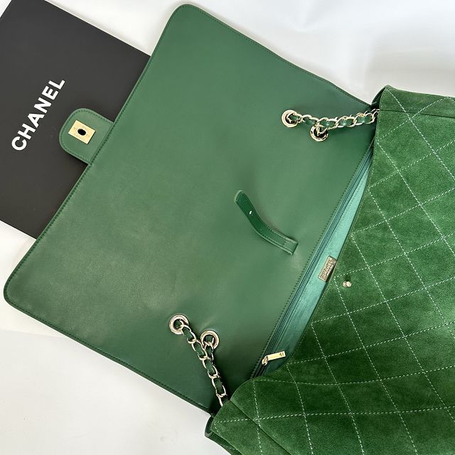 CC suede calfskin maxi flap bag A01111 green