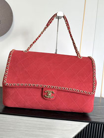 CC suede calfskin maxi flap bag A01111 red