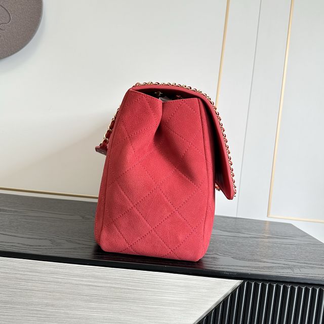 CC suede calfskin maxi flap bag A01111 red