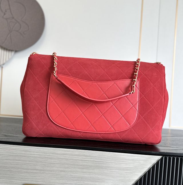 CC suede calfskin maxi flap bag A01111 red