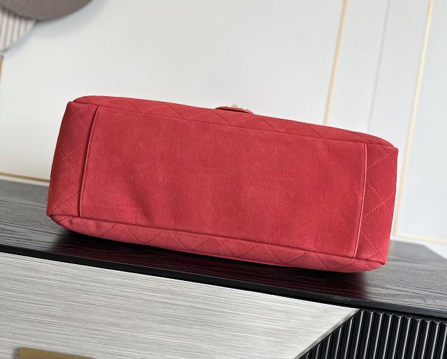 CC suede calfskin maxi flap bag A01111 red