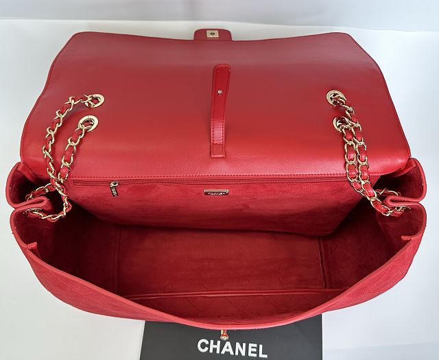 CC suede calfskin maxi flap bag A01111 red