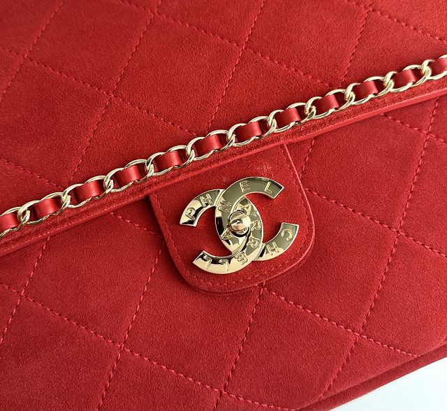 CC suede calfskin maxi flap bag A01111 red