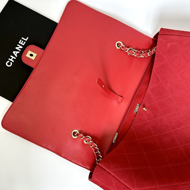 CC suede calfskin maxi flap bag A01111 red