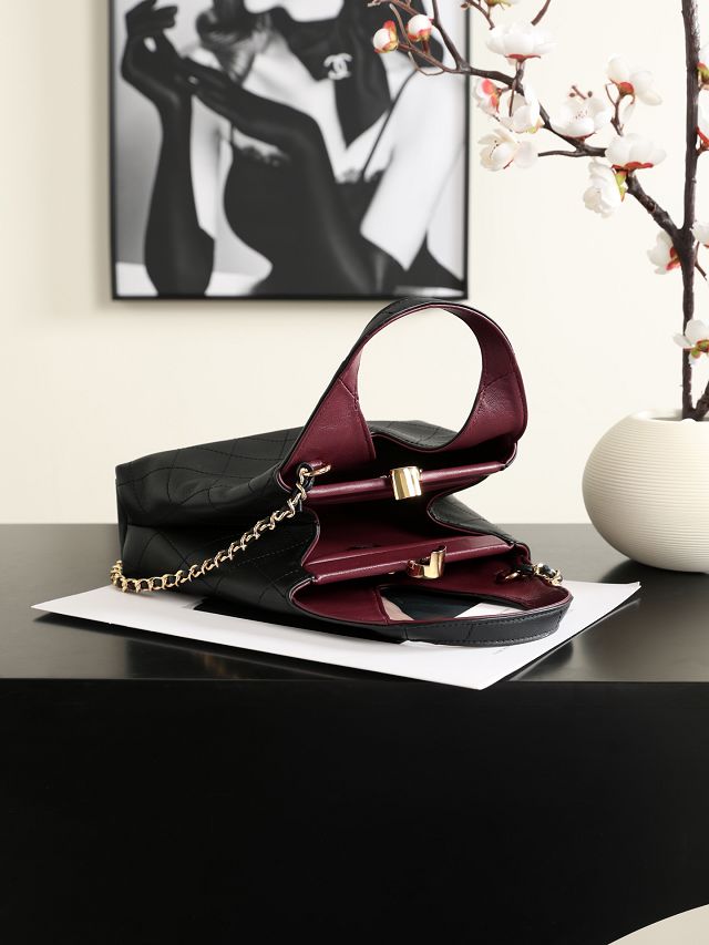 CC calfskin small shopping bag AS6392 black
