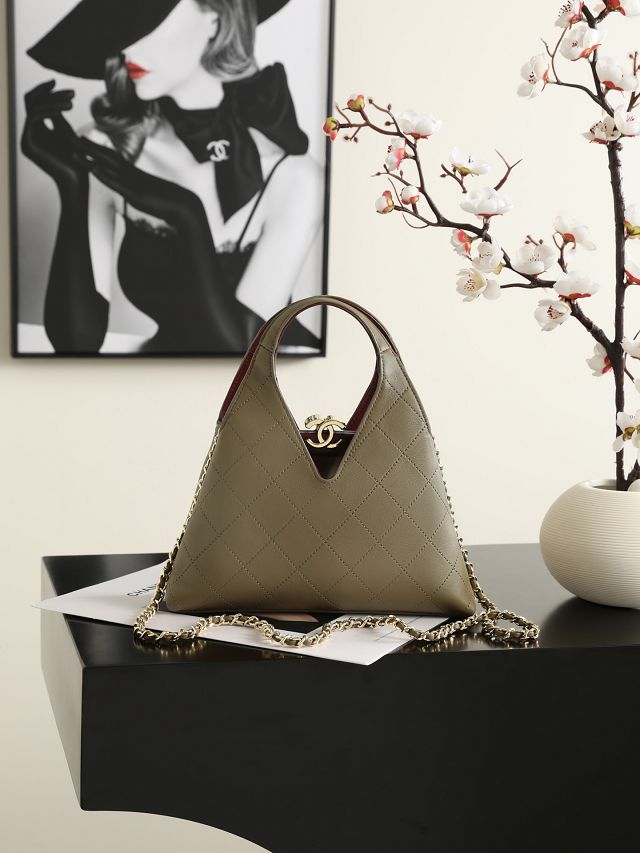 CC calfskin small shopping bag AS6392 khaki green
