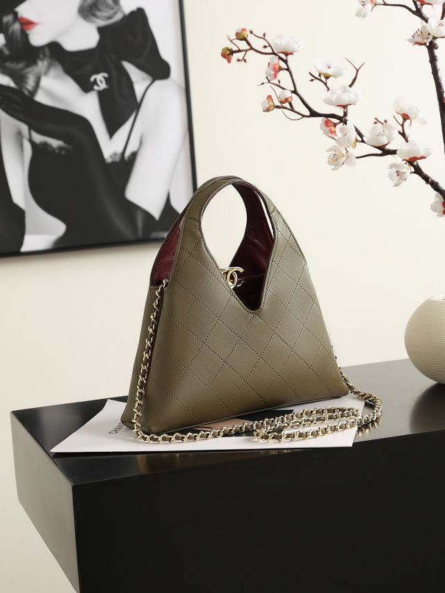 CC calfskin small shopping bag AS6392 khaki green