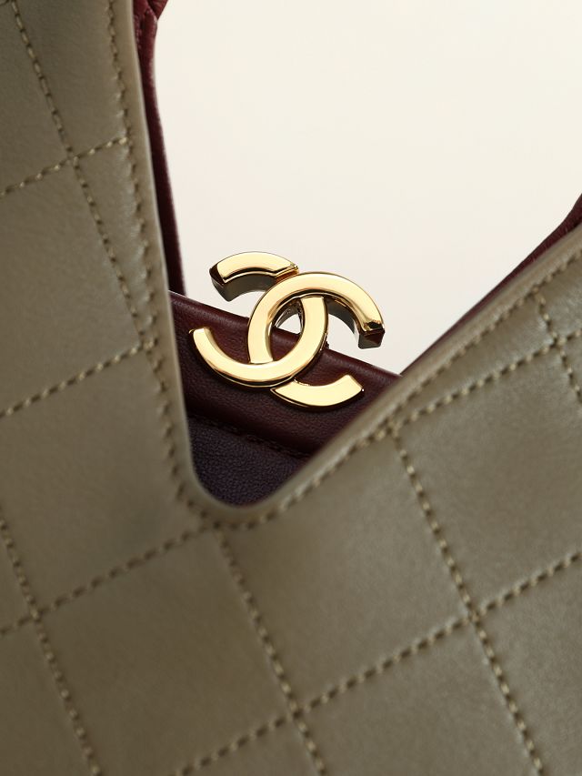 CC calfskin small shopping bag AS6392 khaki green
