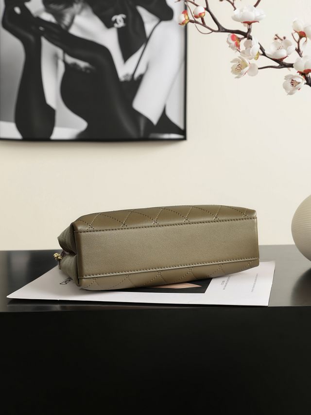 CC calfskin small shopping bag AS6392 khaki green