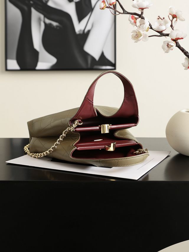 CC calfskin small shopping bag AS6392 khaki green
