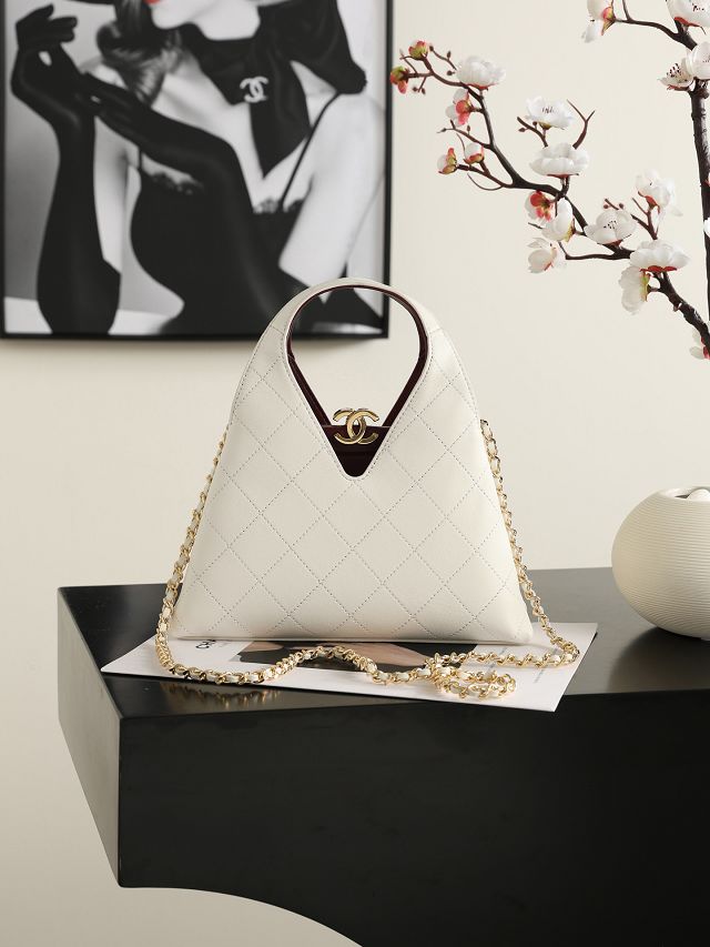 CC calfskin small shopping bag AS6392 white