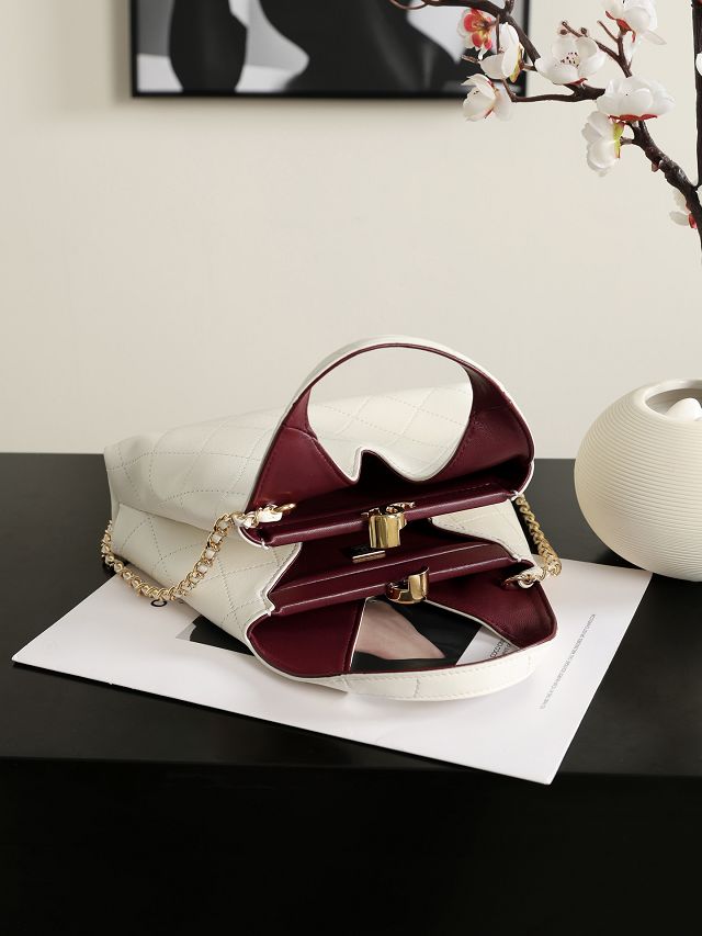 CC calfskin small shopping bag AS6392 white