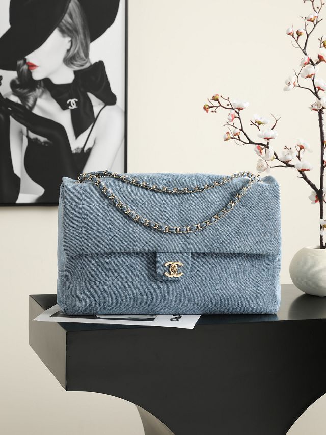 CC denim maxi flap bag AS6234 blue