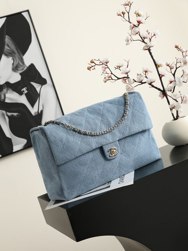 CC denim maxi flap bag AS6234 blue