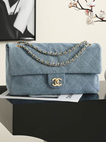 CC denim maxi flap bag AS6281 blue