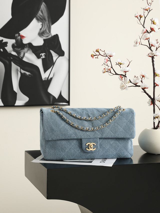 CC denim maxi flap bag AS6281 blue