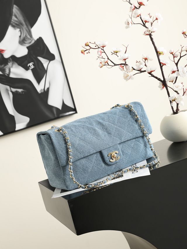 CC denim maxi flap bag AS6281 blue
