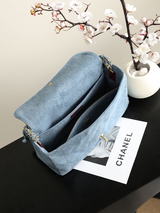 CC denim maxi flap bag AS6281 blue