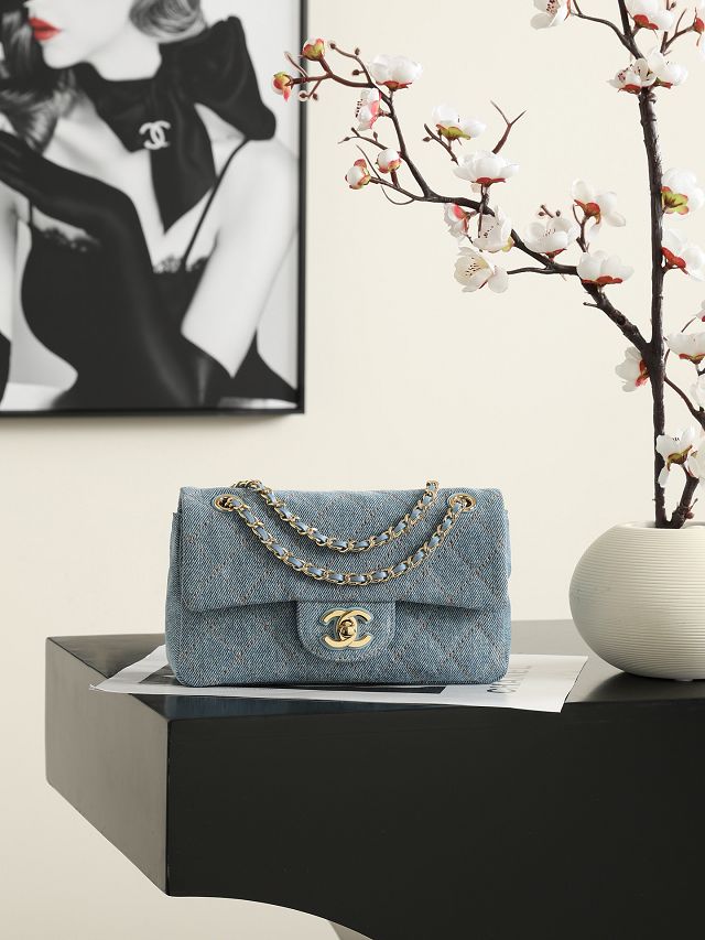 CC denim mini flap bag AS6281 blue